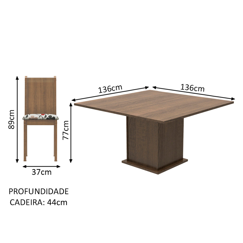 Conjunto Sala de Jantar Madesa Clarice Mesa Tampo de Madeira com 8 Cadeiras Rustic/Floral Hibiscos