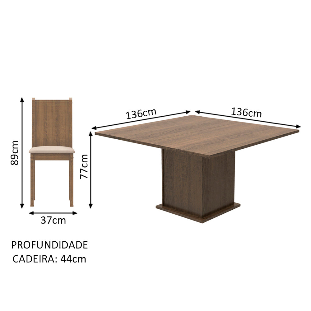 Conjunto Sala de Jantar Madesa Clarice Mesa Tampo de Madeira com 8 Cadeiras Rustic/Sintético Bege