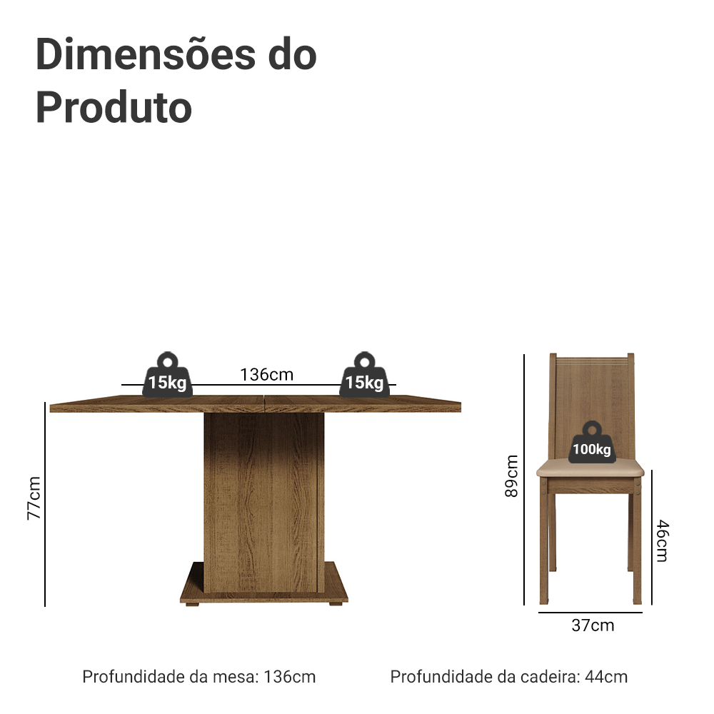 Conjunto Sala de Jantar Madesa Clarice Mesa Tampo de Madeira com 8 Cadeiras Rustic/Sintético Bege