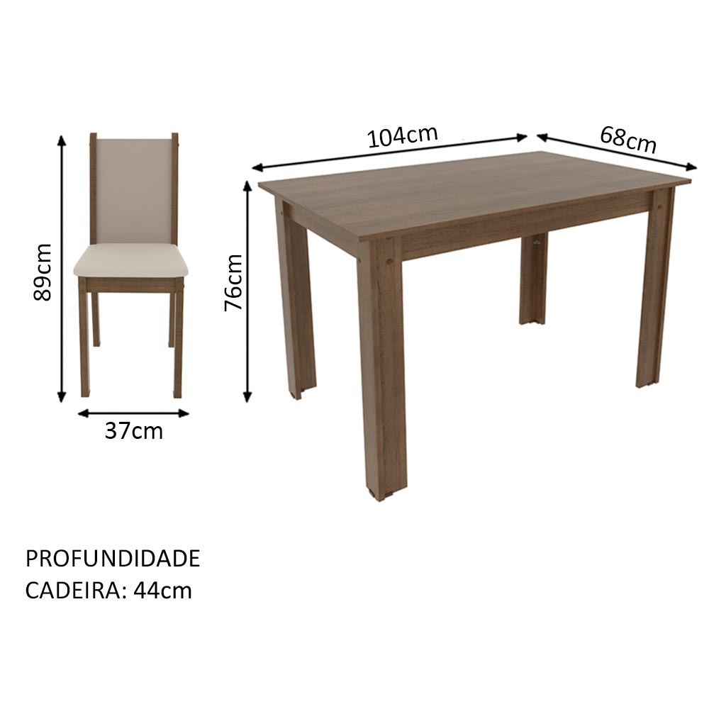 Conjunto Sala de Jantar Madesa Cíntia Mesa Tampo de Madeira com 4 Cadeiras Rustic/Crema/Sintético Bege