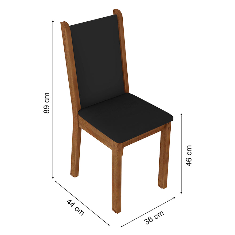 Conjunto Sala de Jantar Aline Madesa Mesa Tampo de Vidro com 4 Cadeiras Rustic/Preto