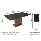 Conjunto Sala de Jantar Moscou Plus Madesa Mesa Tampo de Vidro com 6 Cadeiras Rustic/Preto