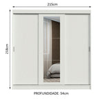 Guarda-Roupa Casal Madesa Kansas 3 Portas de Correr com Espelho 3 Gavetas Branco