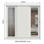 Guarda-Roupa Casal Madesa Kansas 3 Portas de Correr com Espelhos 3 Gavetas Branco