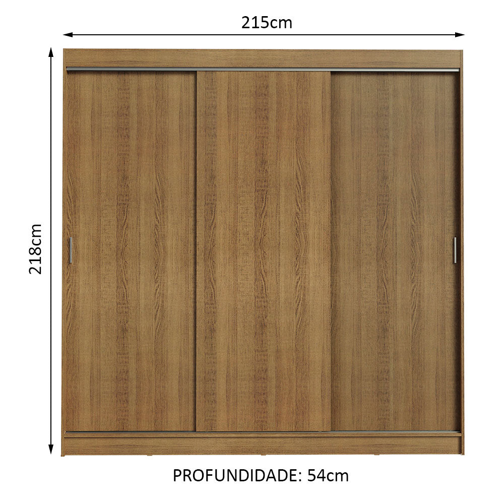 Guarda-Roupa Casal Madesa Kansas 3 Portas de Correr 3 Gavetas Rustic