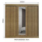 Guarda-Roupa Casal Madesa Kansas 3 Portas de Correr com Espelho 3 Gavetas Rustic