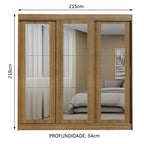 Guarda-Roupa Casal Madesa Kansas 3 Portas de Correr de Espelho 3 Gavetas Rustic