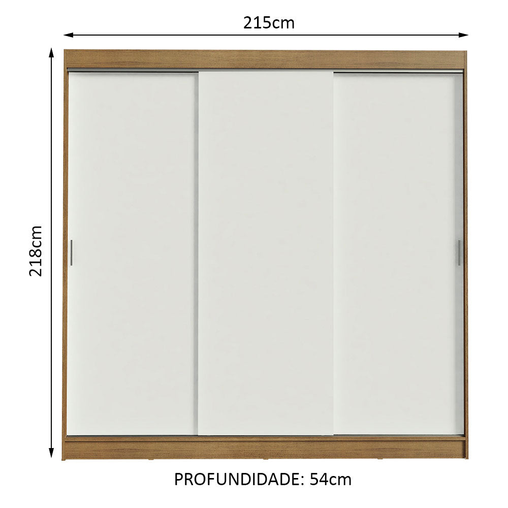 Guarda-Roupa Casal Madesa Kansas 3 Portas de Correr 3 Gavetas Rustic/Branco