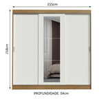 Guarda-Roupa Casal Madesa Kansas 3 Portas de Correr com Espelho 3 Gavetas Rustic/Branco