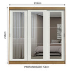 Guarda-Roupa Casal Madesa Kansas 3 Portas de Correr de Espelho 3 Gavetas Rustic/Branco