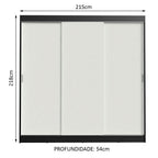 Guarda-Roupa Casal Madesa Kansas 3 Portas de Correr 3 Gavetas Preto/Branco