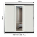 Guarda-Roupa Casal Madesa Kansas 3 Portas de Correr com Espelho 3 Gavetas Preto/Branco