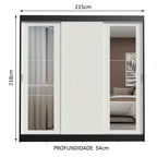 Guarda-Roupa Casal Madesa Kansas 3 Portas de Correr com Espelhos 3 Gavetas Preto/Branco