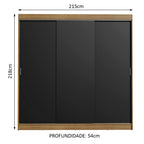 Guarda-Roupa Casal Madesa Kansas 3 Portas de Correr 3 Gavetas Rustic/Preto