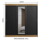 Guarda-Roupa Casal Madesa Kansas 3 Portas de Correr com Espelho 3 Gavetas Rustic/Preto
