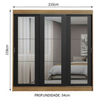 Guarda-Roupa Casal Madesa Kansas 3 Portas de Correr de Espelho 3 Gavetas Rustic/Preto