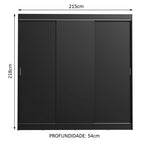 Guarda-Roupa Casal Madesa Kansas 3 Portas de Correr 3 Gavetas Preto