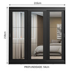 Guarda-Roupa Casal Madesa Kansas 3 Portas de Correr de Espelho 3 Gavetas Preto