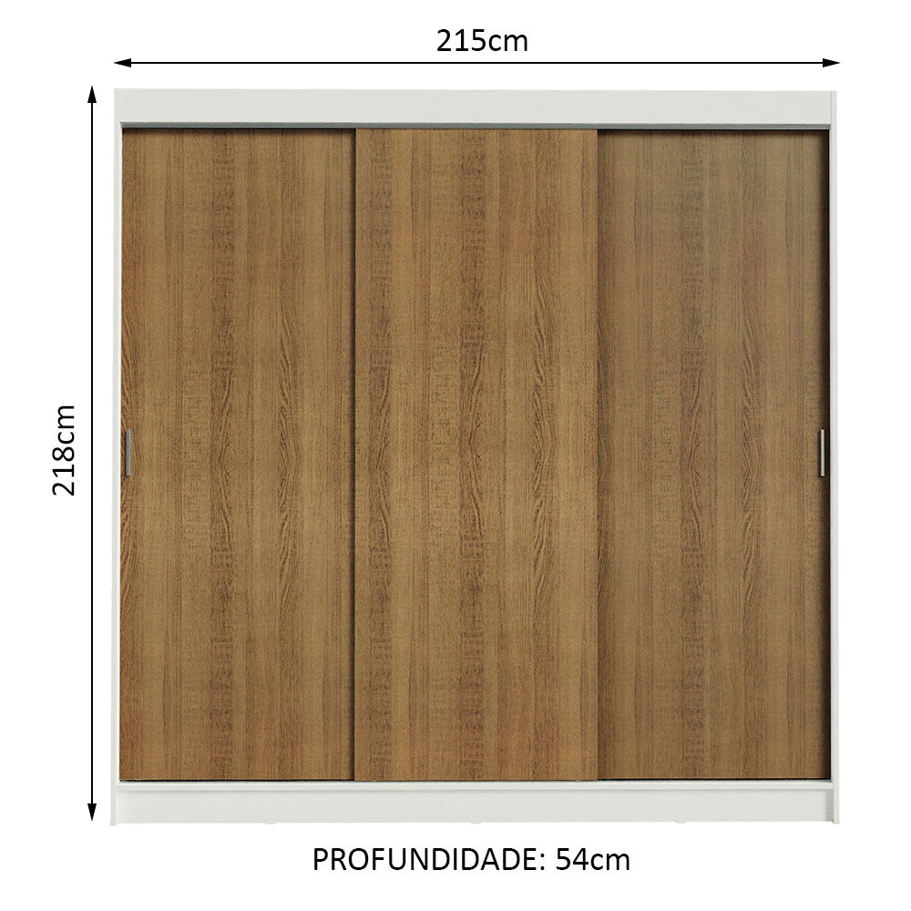 Guarda-Roupa Casal Madesa Kansas 3 Portas de Correr 3 Gavetas Branco/Rustic
