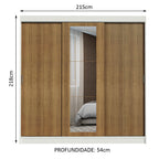 Guarda-Roupa Casal Madesa Kansas 3 Portas de Correr com Espelho 3 Gavetas Branco/Rustic