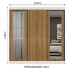 Guarda-Roupa Casal Madesa Kansas 3 Portas de Correr com Espelhos 3 Gavetas Branco/Rustic