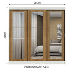 Guarda-Roupa Casal Madesa Kansas 3 Portas de Correr de Espelho 3 Gavetas Branco/Rustic