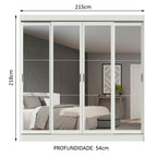 Guarda-Roupa Casal Madesa Austin 4 Portas de Correr de Espelho 3 Gavetas Branco