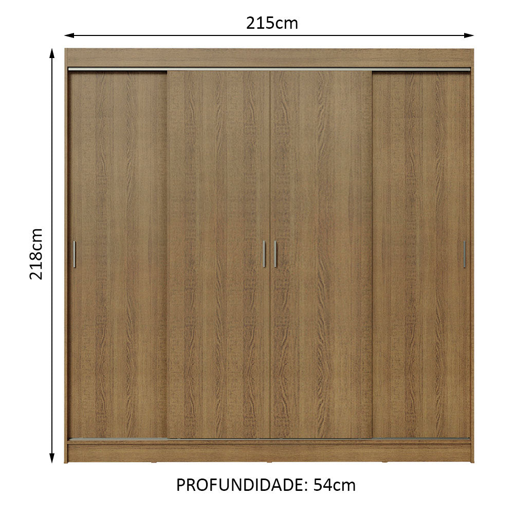 Guarda-Roupa Casal Madesa Austin 4 Portas de Correr 3 Gavetas Rustic