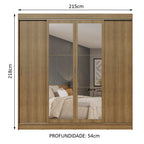 Guarda-Roupa Casal Madesa Austin 4 Portas de Correr com Espelhos 3 Gavetas Rustic