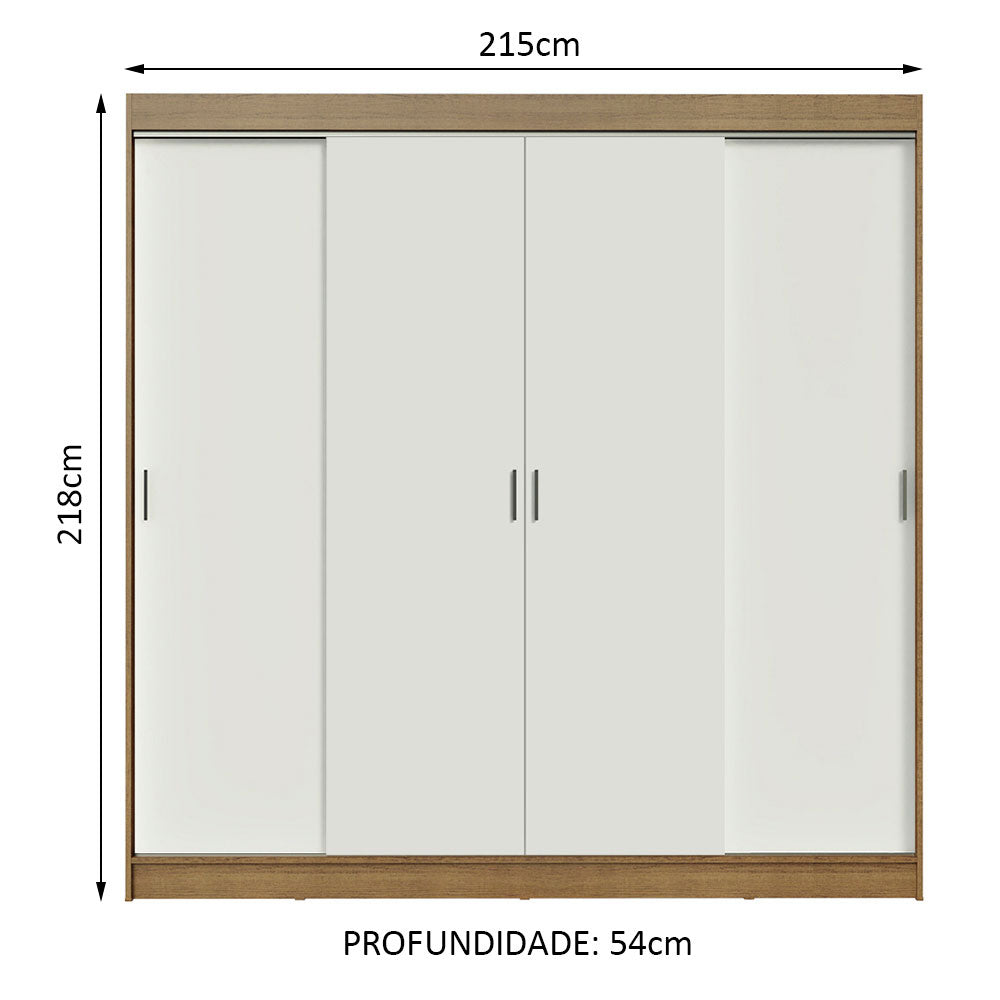 Guarda-Roupa Casal Madesa Austin 4 Portas de Correr 3 Gavetas Rustic/Branco