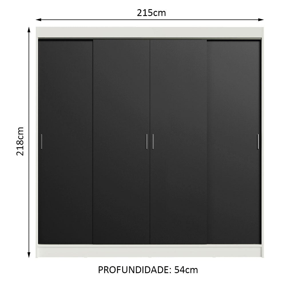 Guarda-Roupa Casal Madesa Austin 4 Portas de Correr 3 Gavetas Branco/Preto
