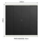 Guarda-Roupa Casal Madesa Austin 4 Portas de Correr 3 Gavetas Branco/Preto