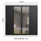 Guarda-Roupa Casal Madesa Austin 4 Portas de Correr com Espelhos 3 Gavetas Branco/Preto