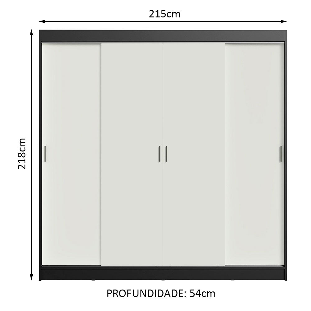 Guarda-Roupa Casal Madesa Austin 4 Portas de Correr 3 Gavetas Preto/Branco
