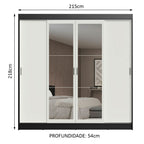 Guarda-Roupa Casal Madesa Austin 4 Portas de Correr com Espelhos 3 Gavetas Preto/Branco