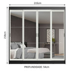 Guarda-Roupa Casal Madesa Austin 4 Portas de Correr de Espelho 3 Gavetas Preto/Branco