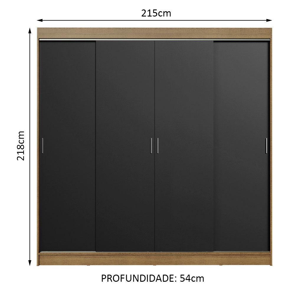 Guarda-Roupa Casal Madesa Austin 4 Portas de Correr 3 Gavetas Rustic/Preto