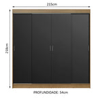 Guarda-Roupa Casal Madesa Austin 4 Portas de Correr 3 Gavetas Rustic/Preto