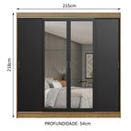 Guarda-Roupa Casal Madesa Austin 4 Portas de Correr com Espelhos 3 Gavetas Rustic/Preto