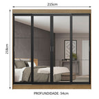 Guarda-Roupa Casal Madesa Austin 4 Portas de Correr de Espelho 3 Gavetas Rustic/Preto