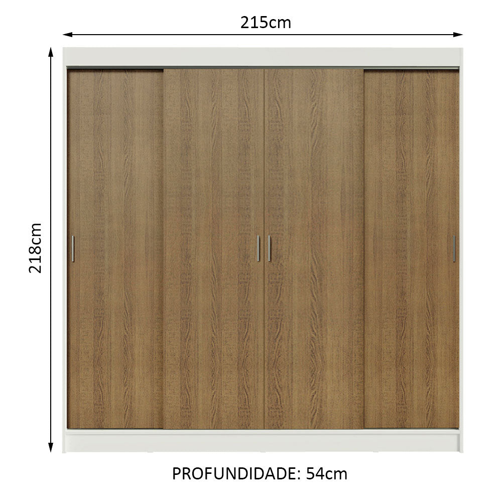 Guarda-Roupa Casal Madesa Austin 4 Portas de Correr 3 Gavetas Branco/Rustic