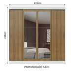Guarda-Roupa Casal Madesa Austin 4 Portas de Correr com Espelhos 3 Gavetas Branco/Rustic