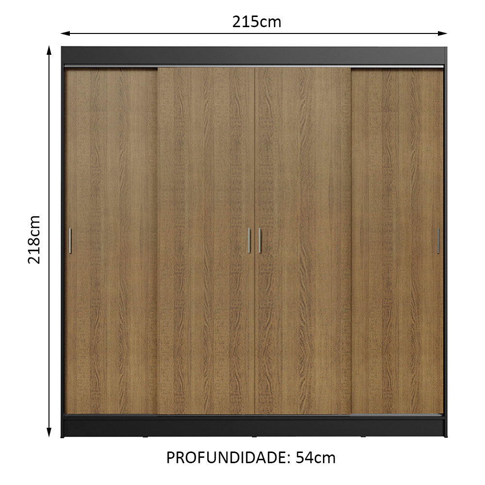 Guarda-Roupa Casal Madesa Austin 4 Portas de Correr 3 Gavetas Preto/Rustic