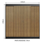 Guarda-Roupa Casal Madesa Austin 4 Portas de Correr 3 Gavetas Preto/Rustic