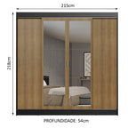 Guarda-Roupa Casal Madesa Austin 4 Portas de Correr com Espelhos 3 Gavetas Preto/Rustic