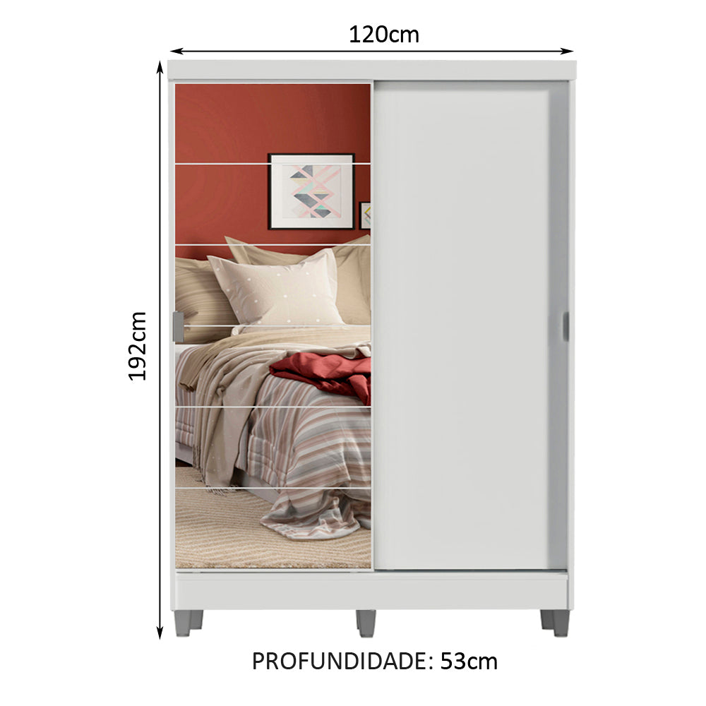 Guarda-Roupa Solteiro Madesa Luke 2 Portas de Correr com Espelho com Pés Branco
