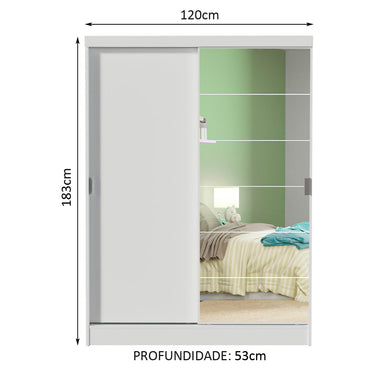 Guarda-Roupa Infantil Madesa Nick 2 Portas de Correr com Espelho Branco