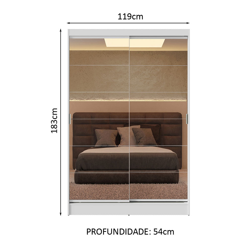 Guarda-Roupa Solteiro Madesa Luke 2 Portas de Correr de Espelho Branco