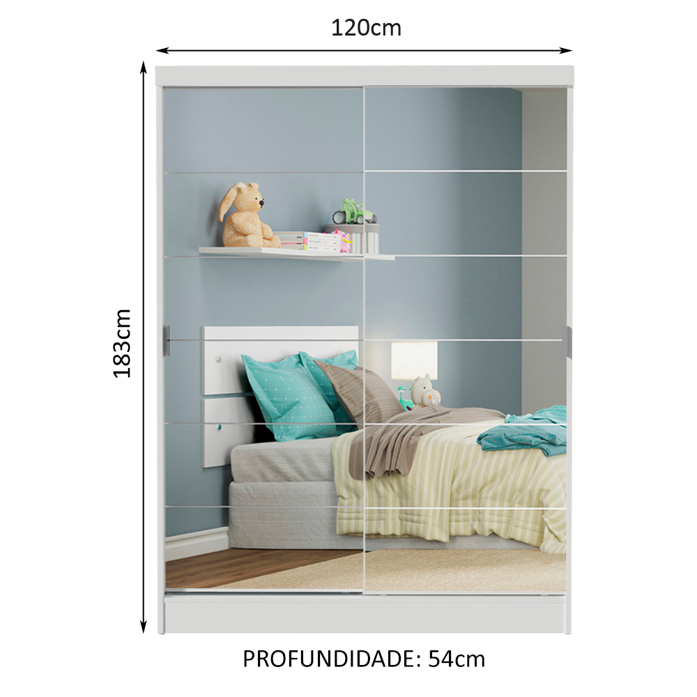 Guarda-Roupa Infantil Madesa Nick 2 Portas de Correr de Espelho Branco