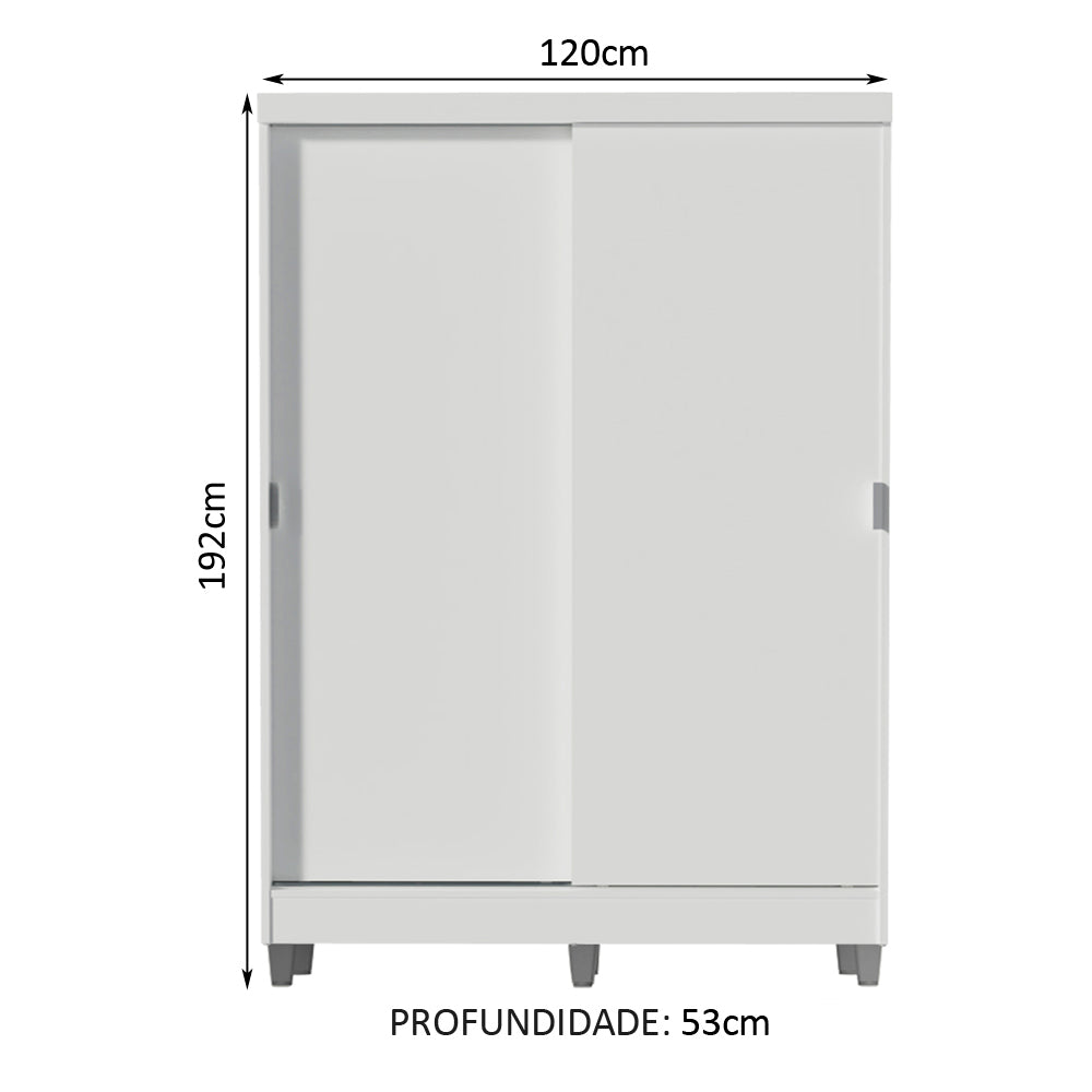 Guarda-Roupa Solteiro Madesa Luke 2 Portas de Correr de Madeira com Pés Branco